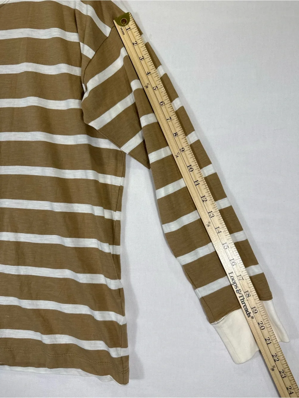 J. Crew Men's Striped Long Sleeve Tee in Cream and Brown